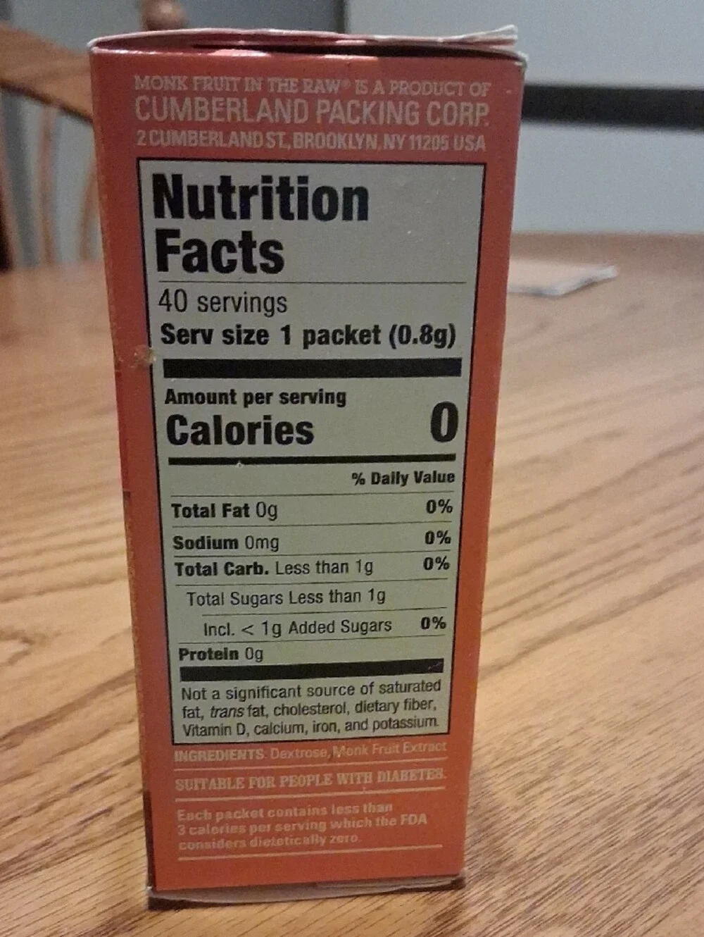 Monk Fruit In The Raw Zero Calorie Sweetener - Orange & Red Packaging